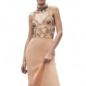 Zara Elegant Nude Embellished Gown